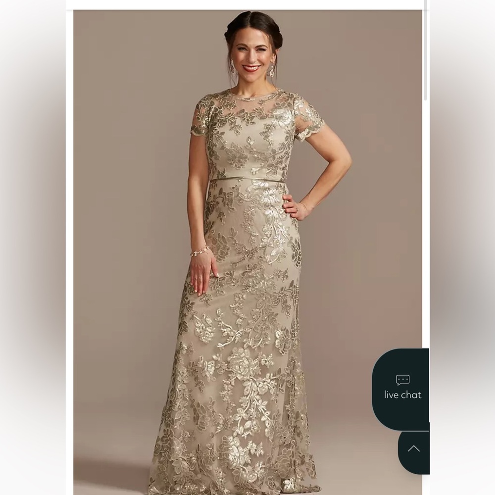 Oleg Cassini Gold Embroidered Lace Maxi Dress
